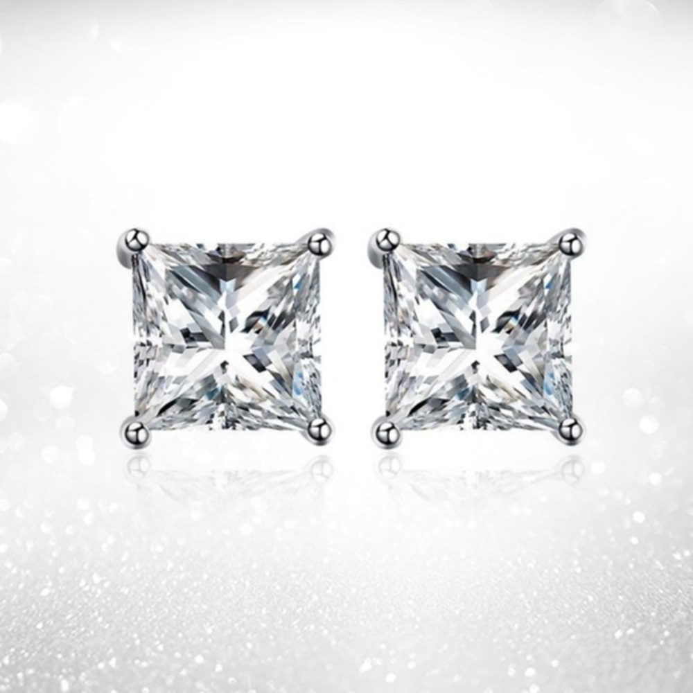 14k White Gold Princess Cut CZ Stud Earrings